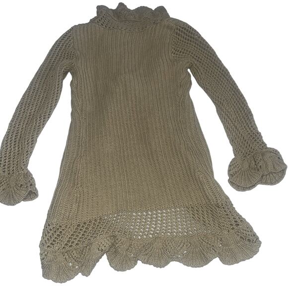 Y2K Ruffle Tan Tie Front Cardigan Midi Length Medium - Picture 9 of 9